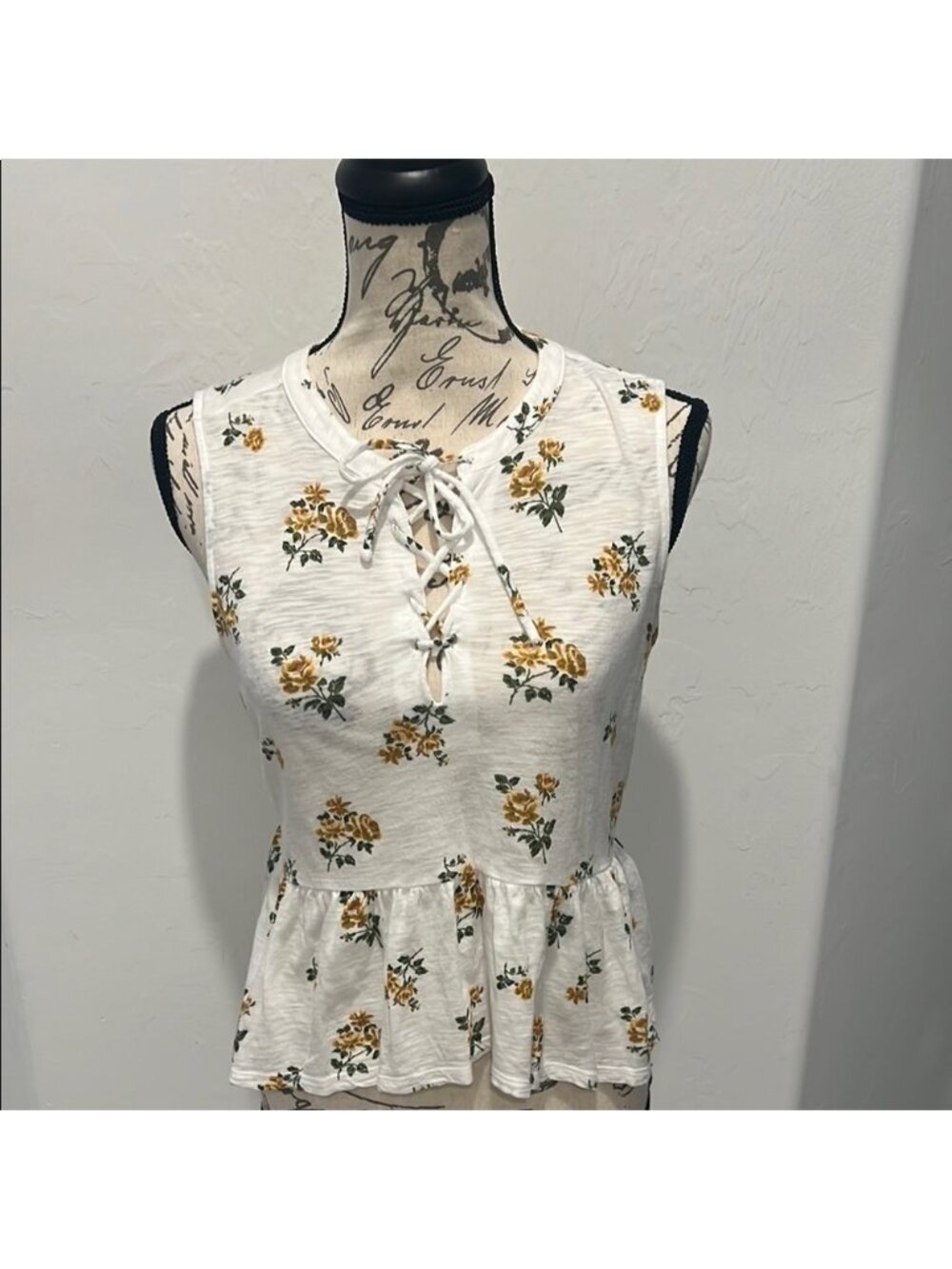 Lucky Brand Floral Lace-Up Peplum Top